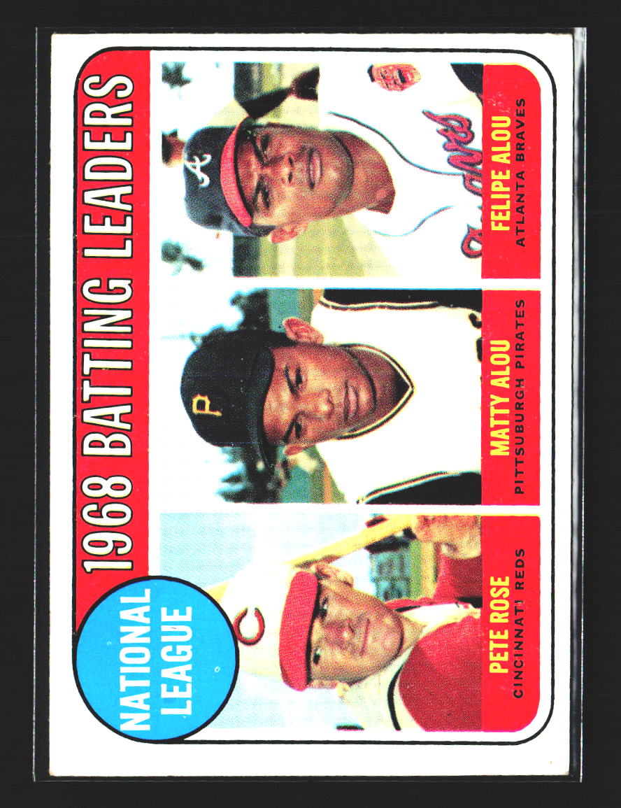 National League 1968 Batting Leaders (Pete Rose / Matty Alou / Felipe Alou) LL 1969 Topps #2