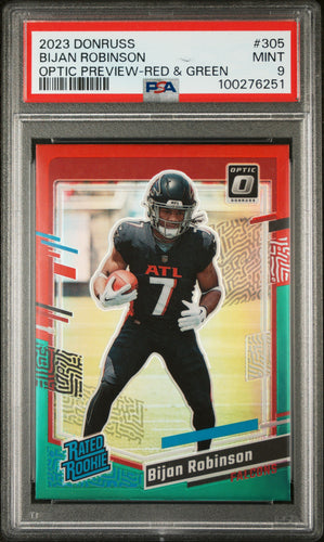 Bijan Robinson 2023 Optic Rated Rookie Preview Red & Green Prizm #305 PSA 9