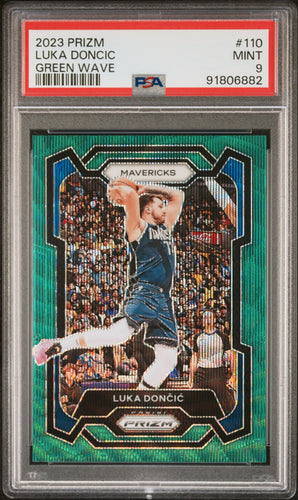 Luka Doncic 2023-24 Panini Prizm Prizms Green Wave #110 PSA 9