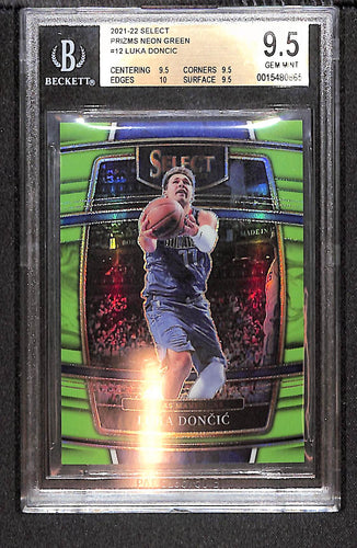 Luka Doncic 2021-22 Panini Select Neon Green Prizms #12 #/75 BGS 9.5