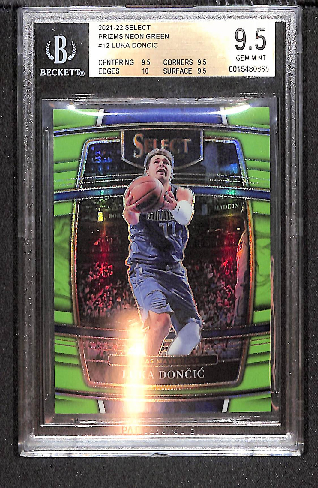 Luka Doncic 2021-22 Panini Select Neon Green Prizms #12 #/75 BGS 9.5