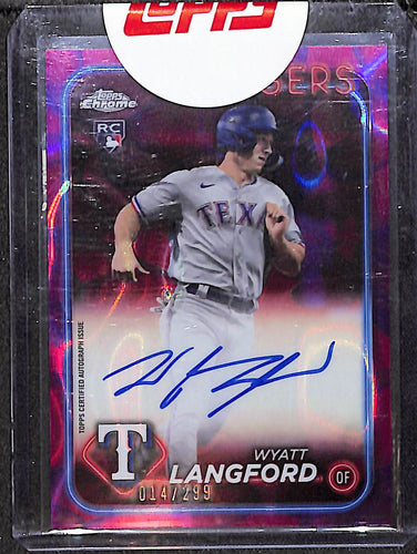 Wyatt Langford 2024 Topps Chrome Update Rookie Autographs Lava Lamp Magenta / Purple Refractors #RA-WL #/299