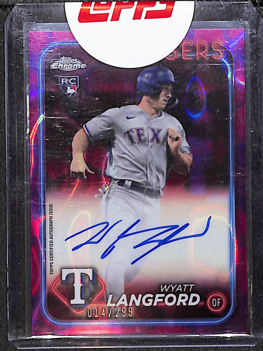 Wyatt Langford 2024 Topps Chrome Update Rookie Autographs Lava Lamp Magenta / Purple Refractors #RA-WL #/299