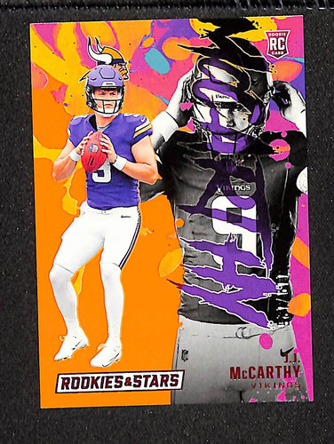 J.J. McCarthy 2024 Panini Rookies & Stars Rookie Exclusive Orange #RE-JMY #/125