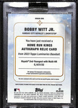Load image into Gallery viewer, Bobby Witt Jr. 2023 Luminaries - Home Run King Auto Relics Blue #HRKAR-BWI #/10
