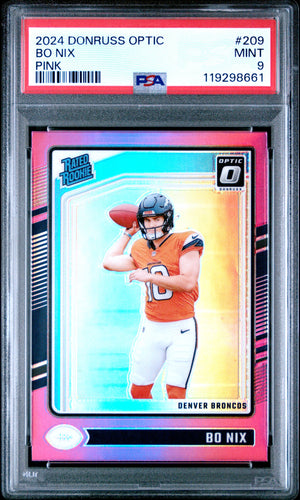 Bo Nix 2024 Donruss Optic Pink #209 PSA 9