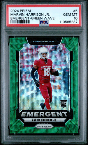 Marvin Harrison Jr. 2024 Panini Prizm Emergent Wave Green Prizm #5 PSA 10