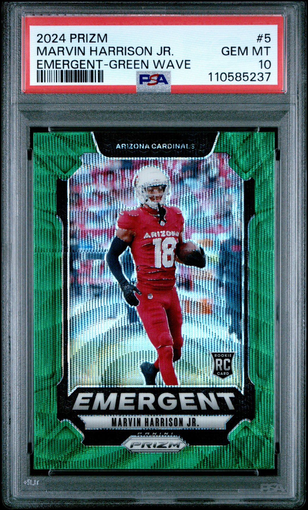 Marvin Harrison Jr. 2024 Panini Prizm Emergent Wave Green Prizm #5 PSA 10