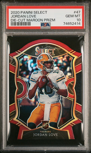 Jordan Love 2020 Panini Select Maroon Prizm Die Cut #47 PSA 10