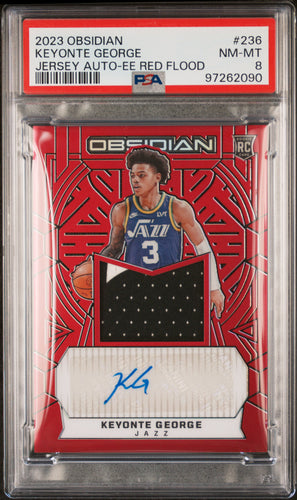 Keyonte George 2023-24 Obsidian Rookie Jersey Ink Red Flood #RJI-KEY PSA 8