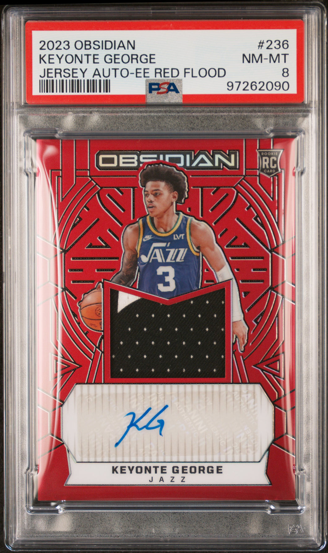 Keyonte George 2023-24 Obsidian Rookie Jersey Ink Red Flood #RJI-KEY PSA 8