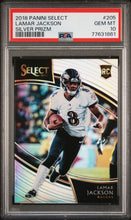 Load image into Gallery viewer, Lamar Jackson 2018 Panini Select Silver Prizm #205 PSA 10
