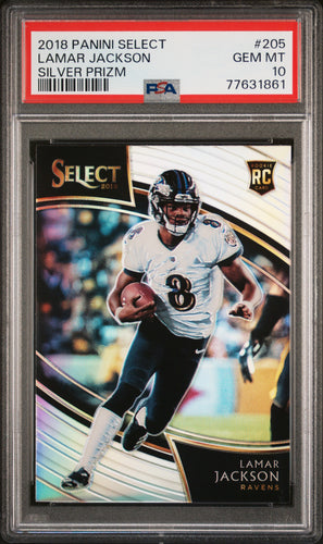 Lamar Jackson 2018 Panini Select Silver Prizm #205 PSA 10