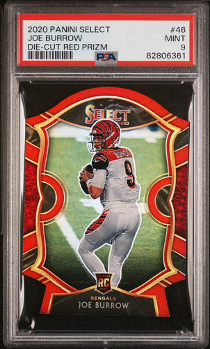 Joe Burrow 2020 Panini Select Red Prizm Die Cut #46 PSA 9