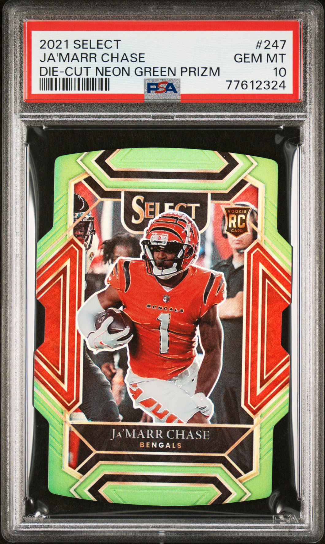 Ja'Marr Chase 2021 Panini Select Neon Green Prizm Die Cut #247 #/349 PSA 10