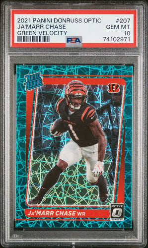 Ja'Marr Chase 2021 Donruss Optic Green Velocity #207 PSA 10