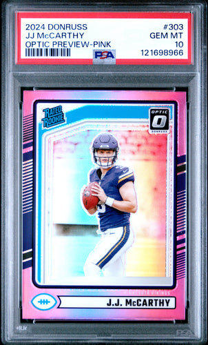 J.J. McCarthy 2024 Donruss Optic Rated Rookies Preview Pink #303 PSA 10