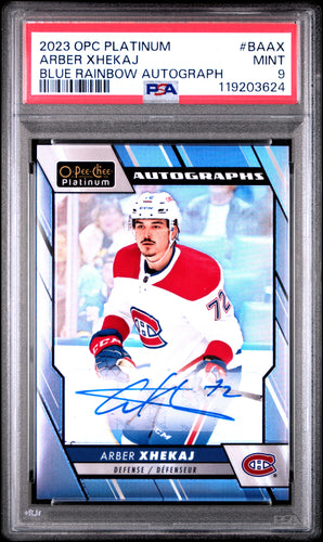 Arber Xhekaj 2023-24 O-Pee-Chee Platinum Autographs Blue Rainbow #BA-AX PSA 9