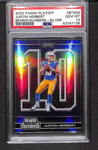 Justin Herbert 2020 Panini Playoff Behind the Numbers Silver #BTN-26 PSA 10