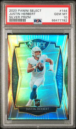 Justin Herbert 2020 Panini Select Silver Prizm #144 PSA 10