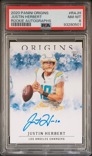 Justin Herbert 2020 Panini Origins Rookie Autographs #RA-JH PSA 8