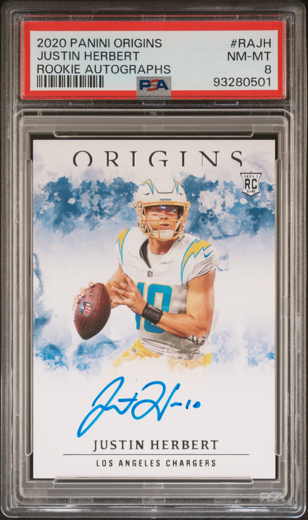 Justin Herbert 2020 Panini Origins Rookie Autographs #RA-JH PSA 8