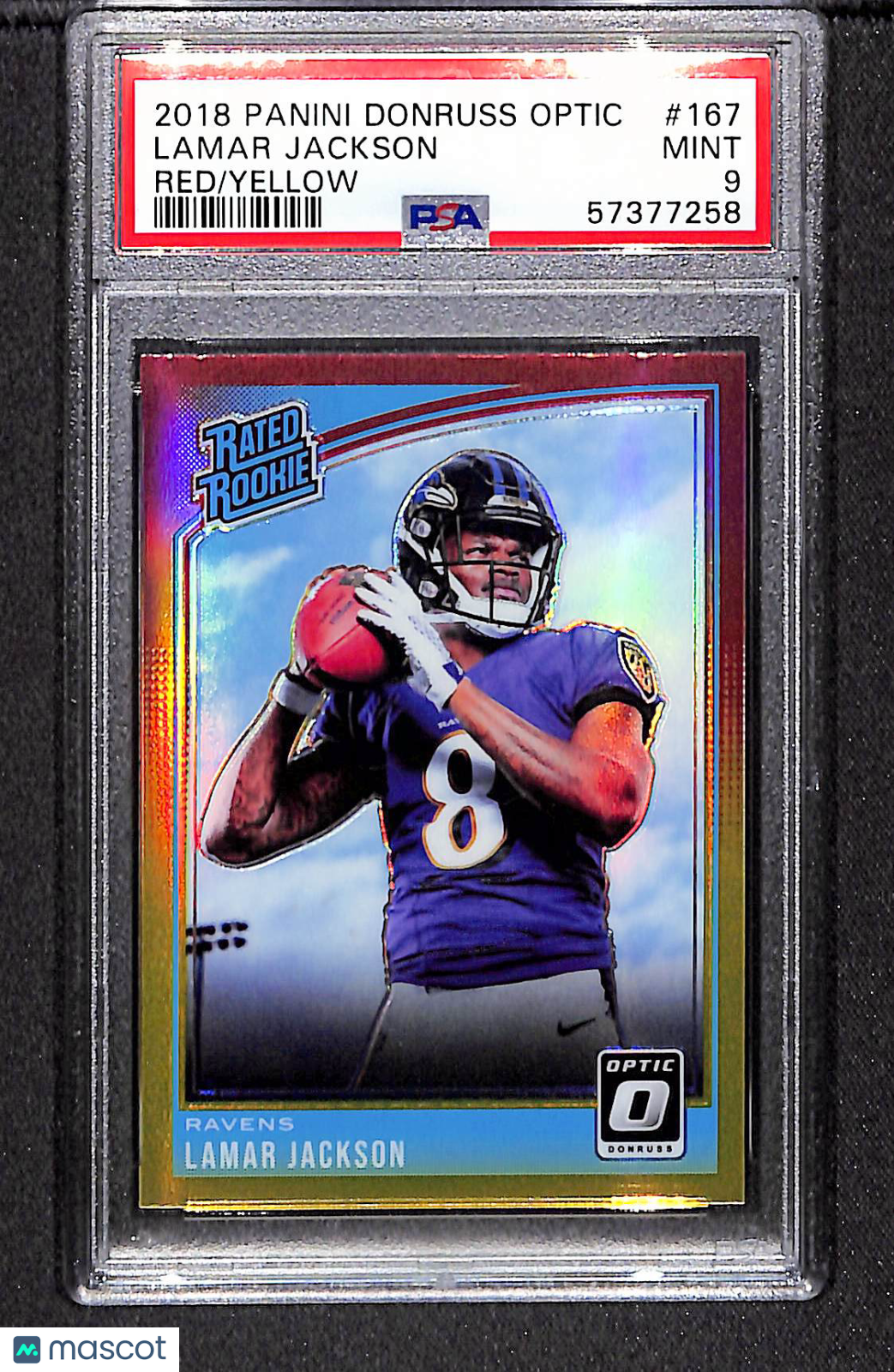 Lamar Jackson 2018 Panini Donruss Optic Red Yellow #167 PSA 9