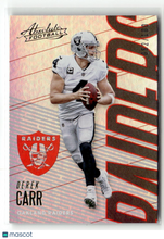 Load image into Gallery viewer, Derek Carr 2018 Panini Absolute Spectrum Red #77 #/100
