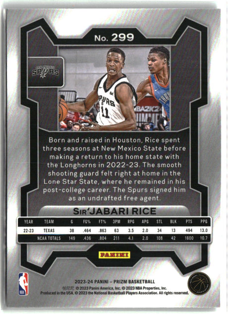 Sir'Jabari Rice 2023-24 Panini Prizm #299