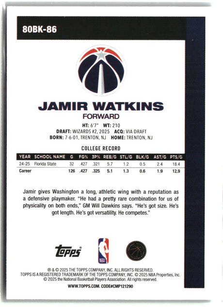 Jamir Watkins 2025-26 Topps 1980-81 Topps Basketball #80BK-86