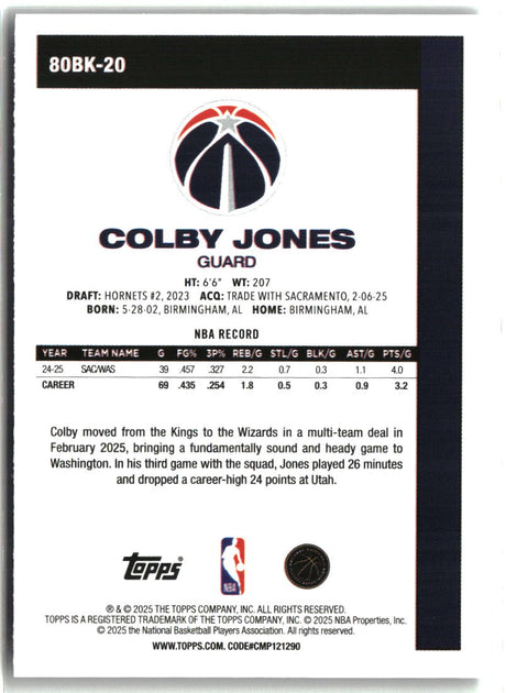 Colby Jones 2025-26 Topps 1980-81 Topps Basketball #80BK-20