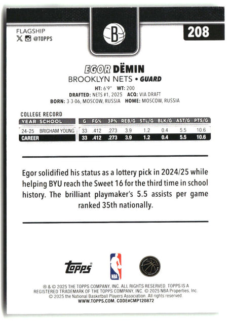 Egor Dëmin 2025-26 Topps #208