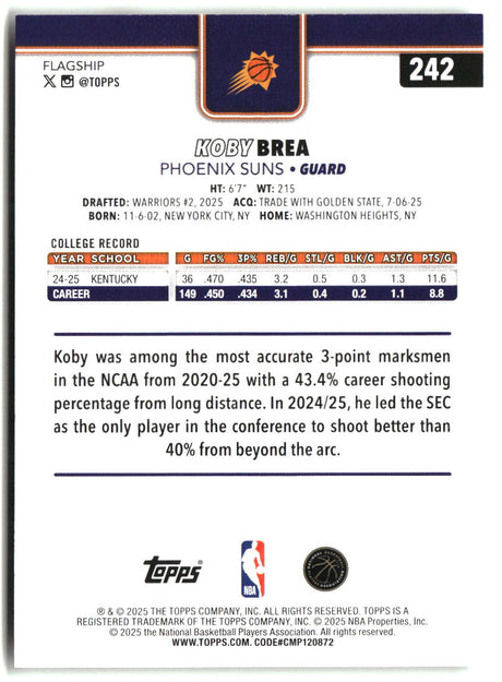 Koby Brea 2025-26 Topps #242