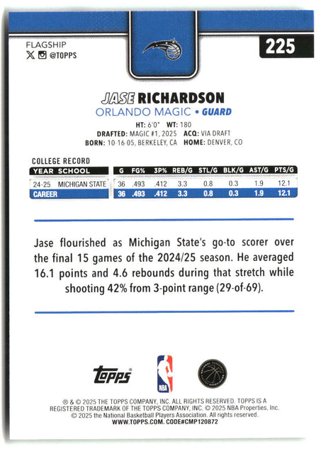 Jase Richardson 2025-26 Topps #225