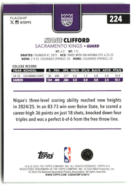 Nique Clifford 2025-26 Topps #224