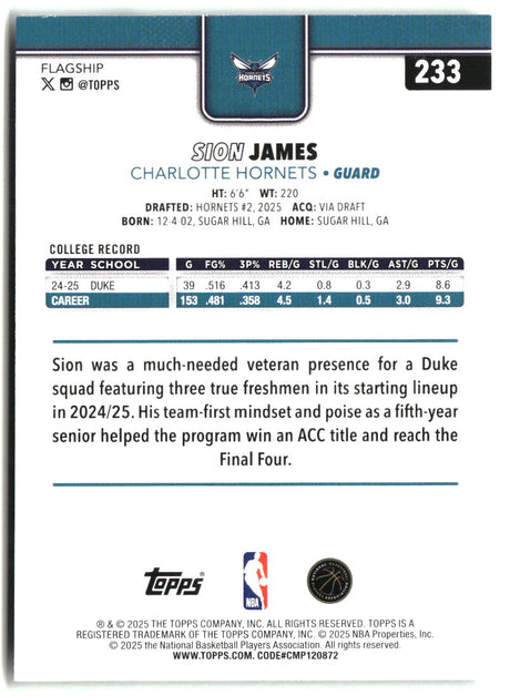 Sion James 2025-26 Topps #233
