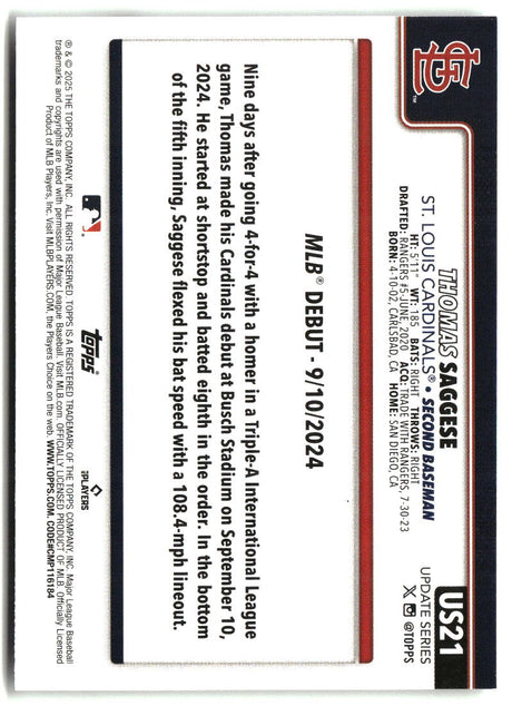 Thomas Saggese 2025 Topps Update #US21