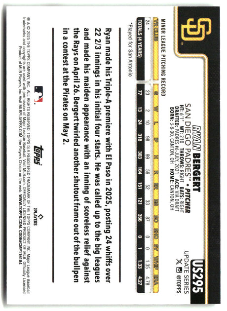 Ryan Bergert 2025 Topps Update #US295