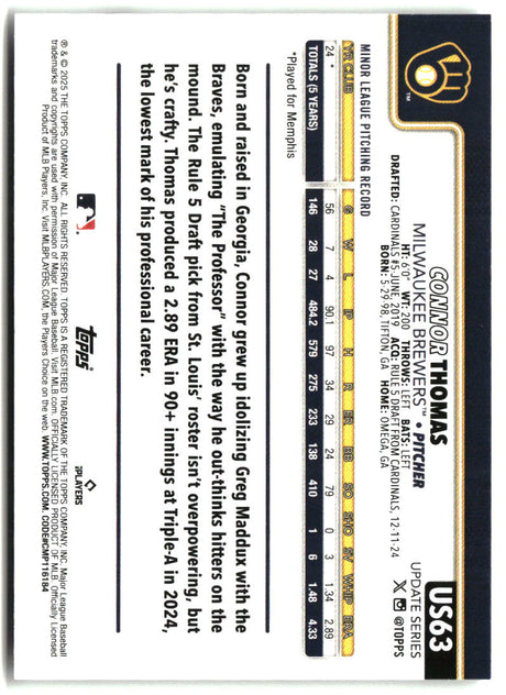 Connor Thomas 2025 Topps Update #US63