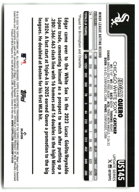 Edgar Quero 2025 Topps Update #US145