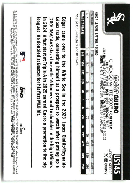 Edgar Quero 2025 Topps Update #US145