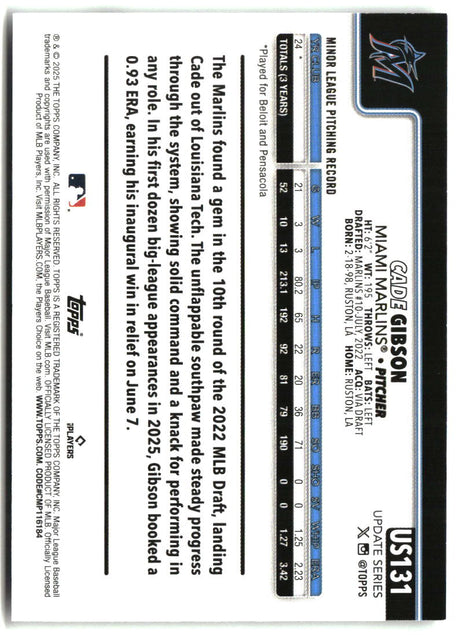 Cade Gibson 2025 Topps Update #US131