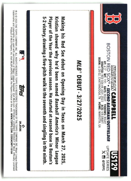 Kristian Campbell 2025 Topps Update #US129