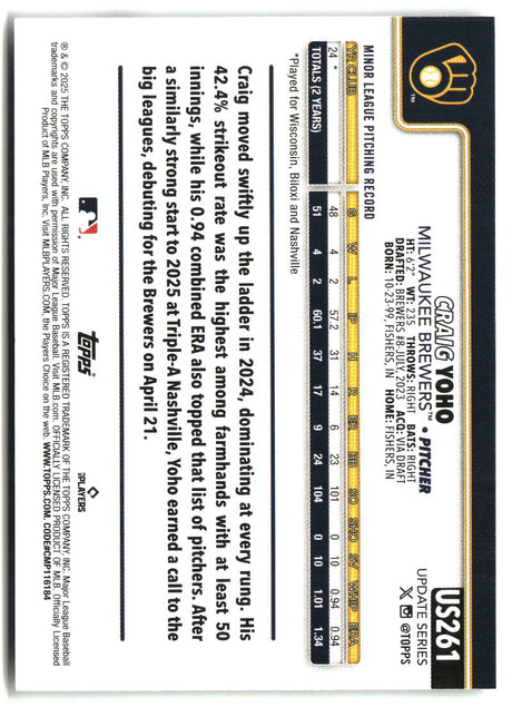 Craig Yoho 2025 Topps Update #US261