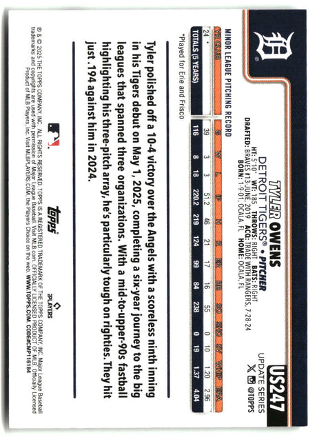 Tyler Owens 2025 Topps Update #US247