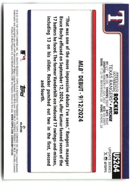 Kumar Rocker 2025 Topps Update #US264