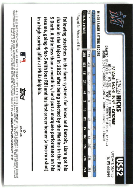 Liam Hicks 2025 Topps Update #US52