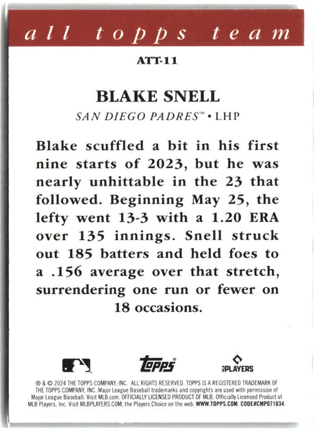 Blake Snell 2024 Topps 2023 All Topps Team #ATT-11