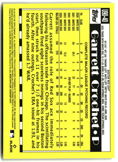 Garrett Crochet 2025 Topps Update 1990 Topps Baseball 35th Anniversary #U90-40
