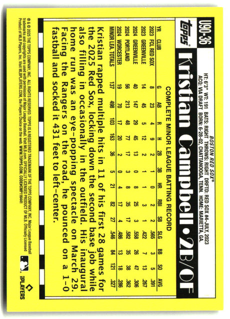 Kristian Campbell 2025 Topps Update 1990 Topps Baseball 35th Anniversary #U90-36